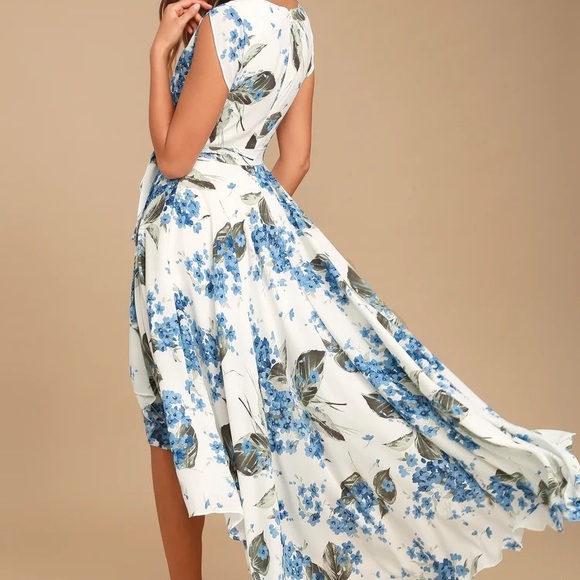 French Countryside White Floral Print High-Low Dress - Picture 2 of 5